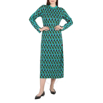 La Doublej La Double J Ladies Azzurro/militare/bordeaux Jacquard Long Sleeve Maxi Dress In Red