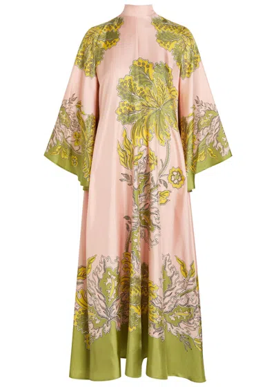 La Doublej La Double J Magnifico Printed Silk Maxi Dress In Brown