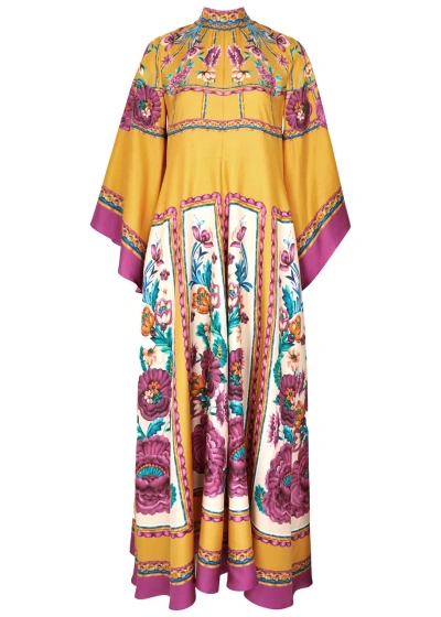 La Doublej Silk Magnifico Maxi Dress In Zodiac Placee Marigold