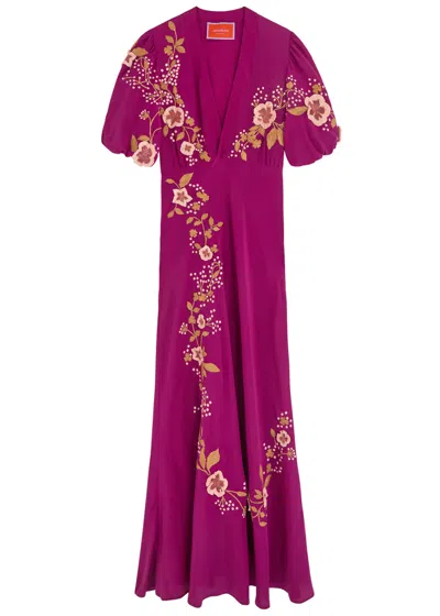 La Doublej Marlene Dress Embroidered Solid In Solid Purple