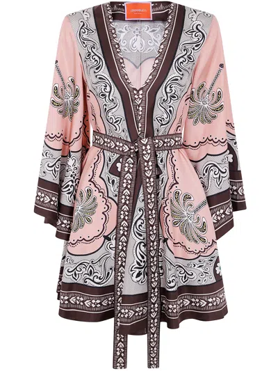 La Doublej 'magnifico' Multicolor Dress With All-over Graphic Print In Silk Woman In Grey