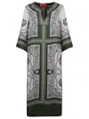 La Doublej La Double J Intricate Patterned Green Silk Dress In Multicolor