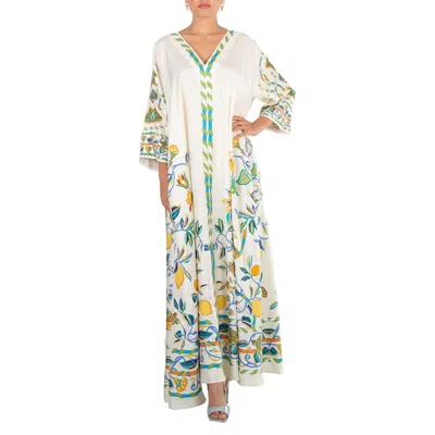 La Doublej Muumuu Lemon-print Maxi Dress In Borboni Placed Bi