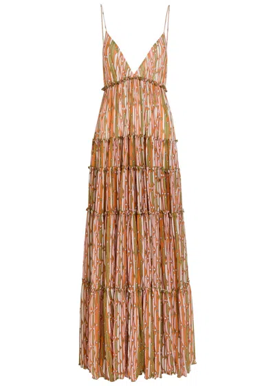 La Doublej La Double J Nymph Printed Tiered Stretch-tulle Maxi Dress In Multi