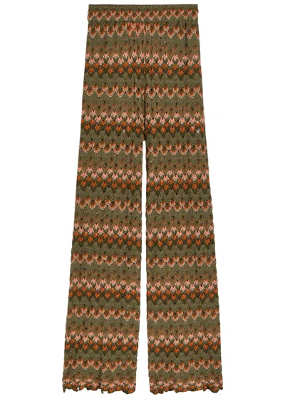 La Doublej La Double J Patterned Open-knit Cotton-blend Trousers In Green