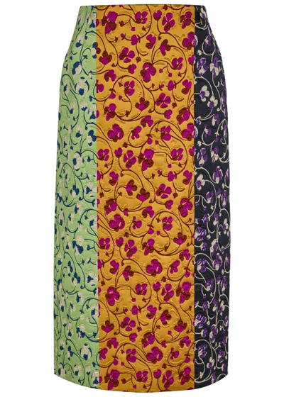 La Doublej La Double J Pencil Floral-jacquard Woven Midi Skirt In Multi