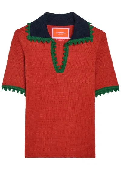 La Doublej La Double J Picket Textured Cotton-blend Polo Top In Red