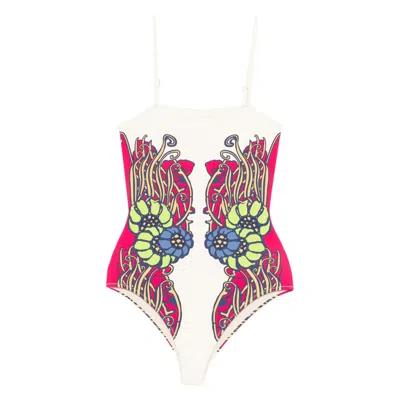 La Doublej La Double J Pink Floral Print One-piece Swimsuit In Neutral