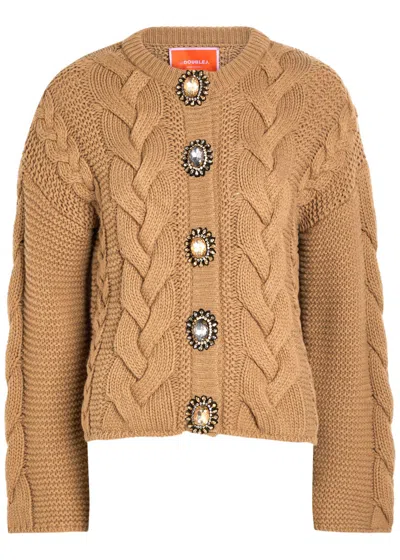 La Doublej La Double J Portrait Crystal-embellished Wool-blend Cardigan In Brown