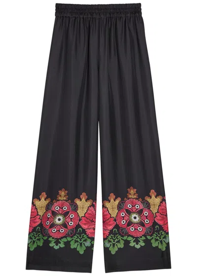 La Doublej La Double J Printed Silk Palazzo Wide-leg Trousers In Black
