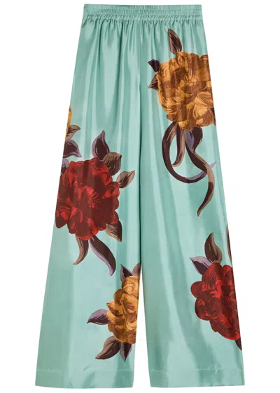 La Doublej La Double J Printed Silk-twill Palazzo Trousers In Green