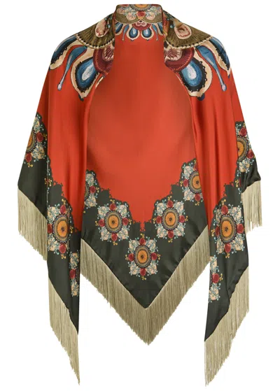 La Doublej La Double J Printed Silk-twill Triangle Scarf In Red