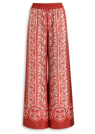 La Doublej La Double J Printed Silk-twill Trousers In Red
