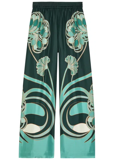 La Doublej La Double J Printed Silk-twill Palazzo Trousers In Blue