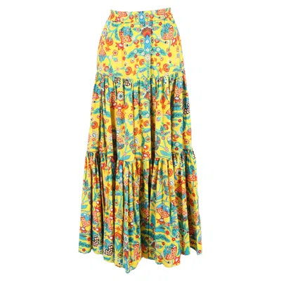 La Doublej La Double J Printed Tiered Maxi Skirt In Multicolor Cotton In Yellow
