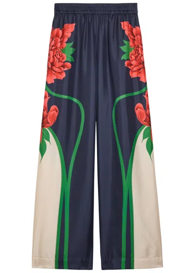 La Doublej La Double J Printed Wide-leg Silk Trousers In Multi