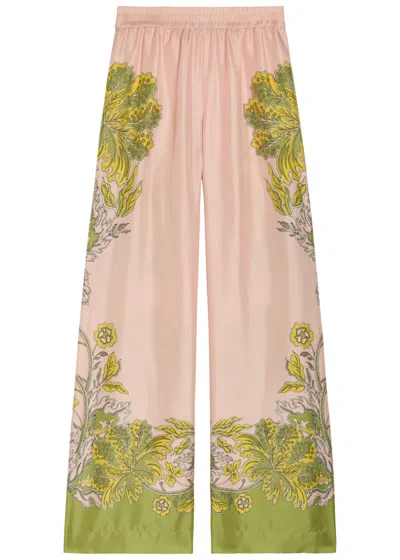La Doublej La Double J Printed Wide-leg Silk Trousers In Pink