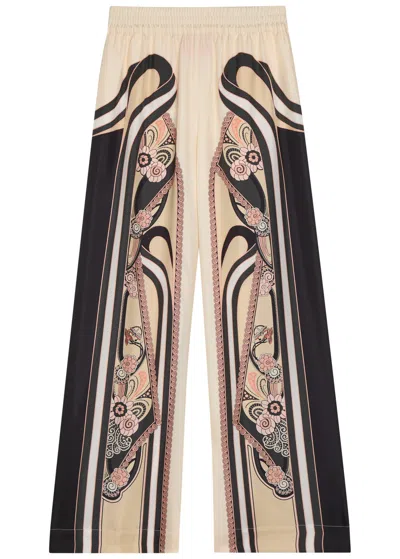 La Doublej La Double J Printed Wide-leg Silk Trousers In Brown