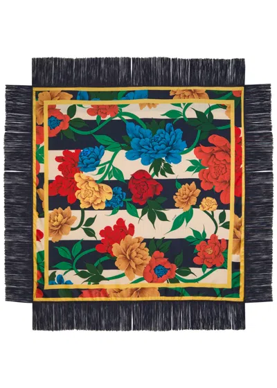 La Doublej La Double J Reversible Printed Fringed Scarf In Yellow