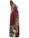 La Doublej La Double J One-shoulder Floral Print Silk Dress In Brown