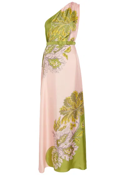 La Doublej La Double J Roy Printed Belted Silk Maxi Dress In Green