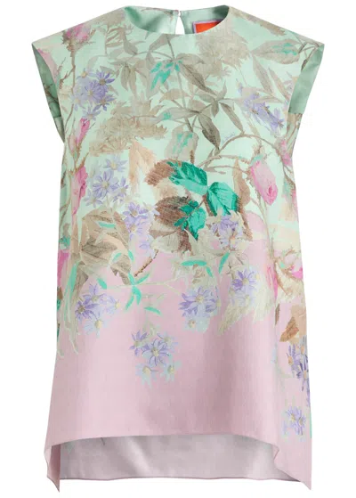 La Doublej La Double J San Carlo Floral-printed Silk-twill Top In Heath Placée Mint