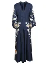 La Doublej La Double J Silk Twill Maxi Dress With Cascading Sleeves In Blue