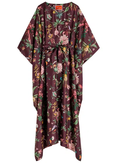 La Doublej La Double J Square Belted Printed Silk Kaftan Dress In Multi