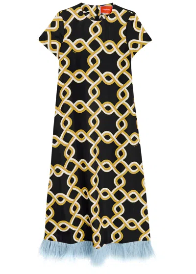 La Doublej La Double J Swing Printed Silk-satin Maxi Dress In Black