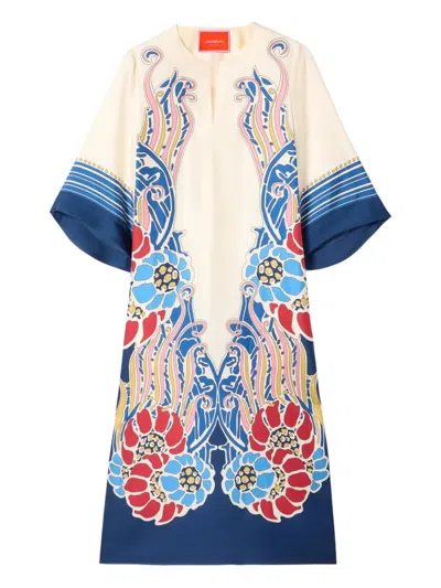 La Doublej 'the Kaftan' Multicolor Silk Kaftan With V Neck And All-over Floral Print Woman