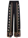 La Doublej La Double J Wide-leg Multicolor Silk Trousers With Floral In Black