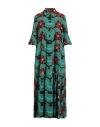 La Doublej Artemis Wavy Floral-print Ruffle-cuff Maxi Shirtdress In Red