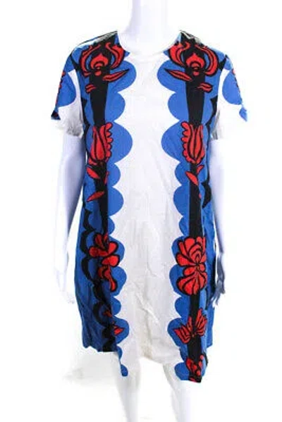 Pre-owned La Doublej La Double J Womens Popline Carpathian Mini Swing Dress Blue White Red Size Large