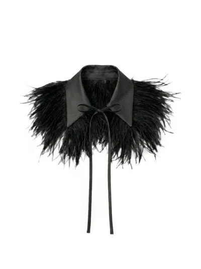 La Doublej Solid Black In Techno Duchesse With Feathers La Scala Collar