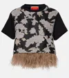 La Doublej La Scala Embroidered Feather-trimmed Top In Multicolor
