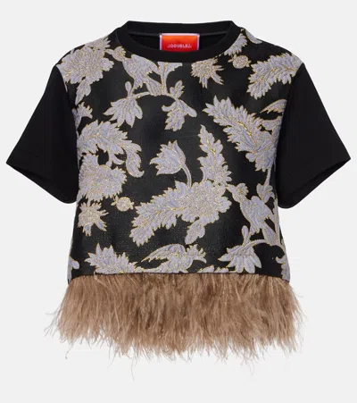 La Doublej La Scala Embroidered Feather-trimmed Top In Multicolor