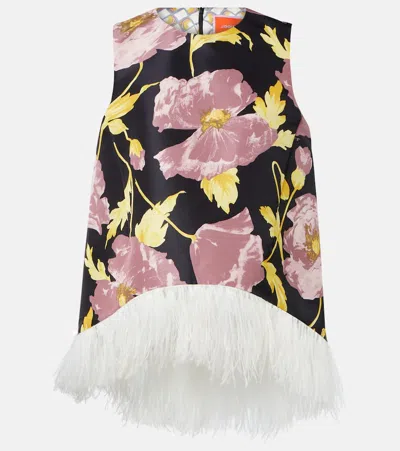 LA DOUBLEJ LA SCALA FEATHER-TRIMMED ASYMMETRICAL TOP