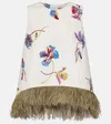 La Doublej La Scala Feather-trimmed Cotton Top In White