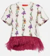 La Doublej La Scala Feather-trimmed Cotton Top In Mini Iris Ivory