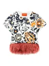 La Doublej La Scala Feather-trimmed Floral-print T-shirt In Multi
