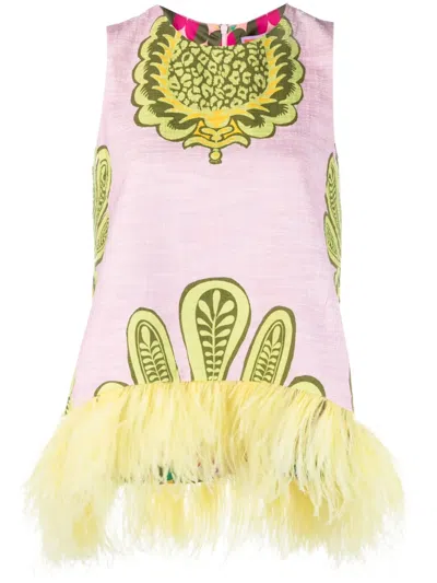 La Doublej La Scala Feather-trim Blouse In Pink