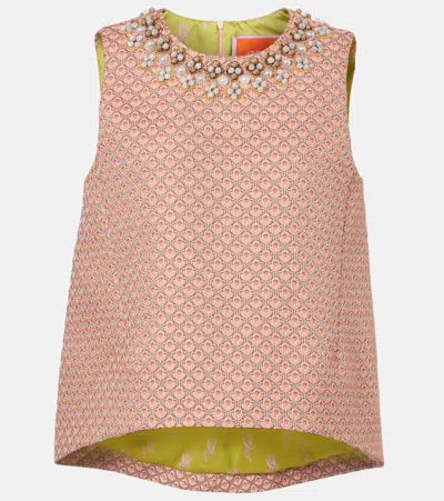 La Doublej La Double J La Scala Embellished Tulip-jacquard Top In Pink