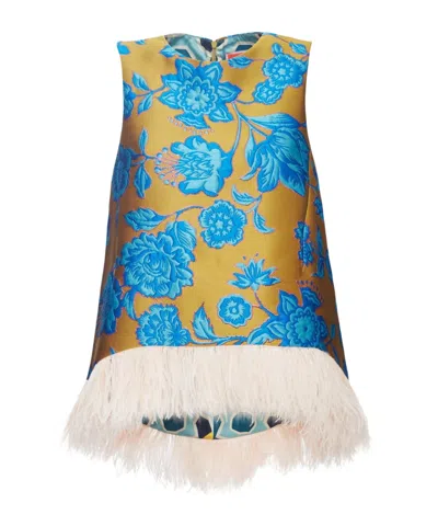 La Doublej La Scala Floral-jacquard Blouse In Blue