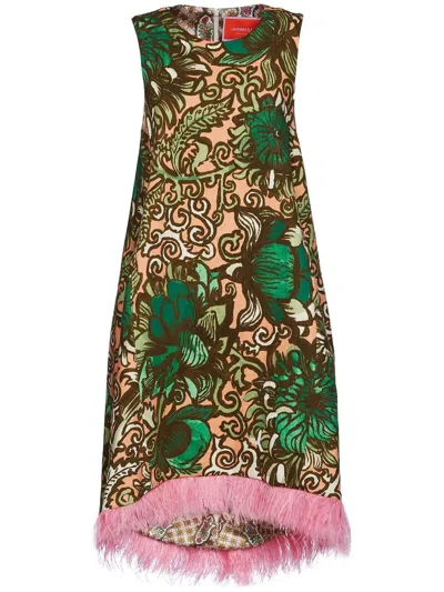 La Doublej La Scala High Dress With Feather-trim In Anemone Pink