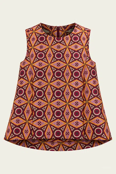 La Doublej La Scala Jacquard Top In Diamond Blue Petrol In Brown