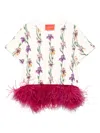La Doublej La Scala Feather-trimmed Cotton Top In White