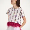 La Doublej La Scala Feather-trimmed Cotton Top In Mini Iris Ivory