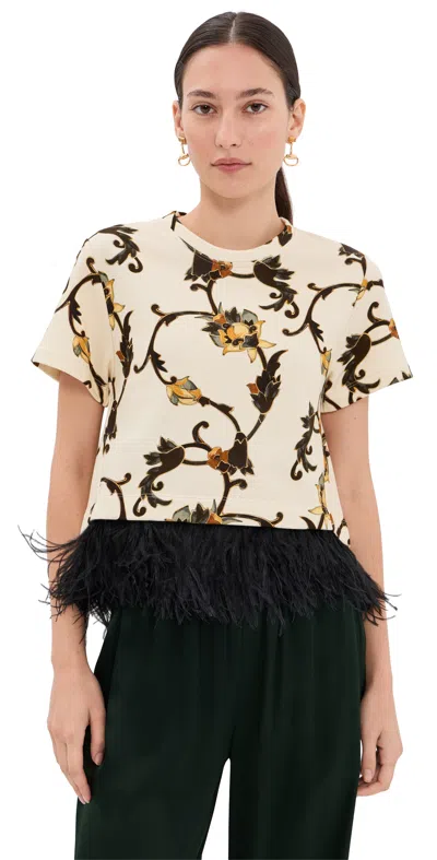 La Doublej La Scala Tee With Feathers Buttercup In Neutral