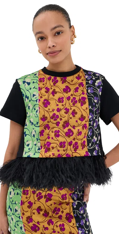 La Doublej La Scala Tee With Feathers Honeysuckle Tricolor Jacquard In Multi