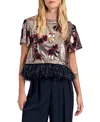 La Doublej La Scala Tee With Feathers Primrose Bronze In Multi